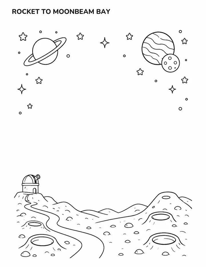 Empty world to colour in: Rocket to Moonbeam Bay