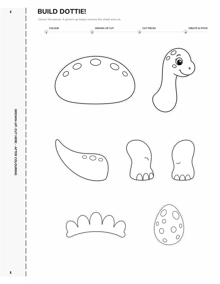 Sheet of pieces to colour and cut out: Dottie's Dinosaur Valley