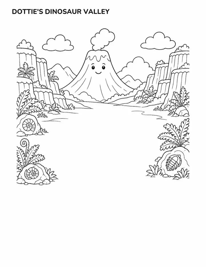 Empty world to colour in: Dottie's Dinosaur Valley