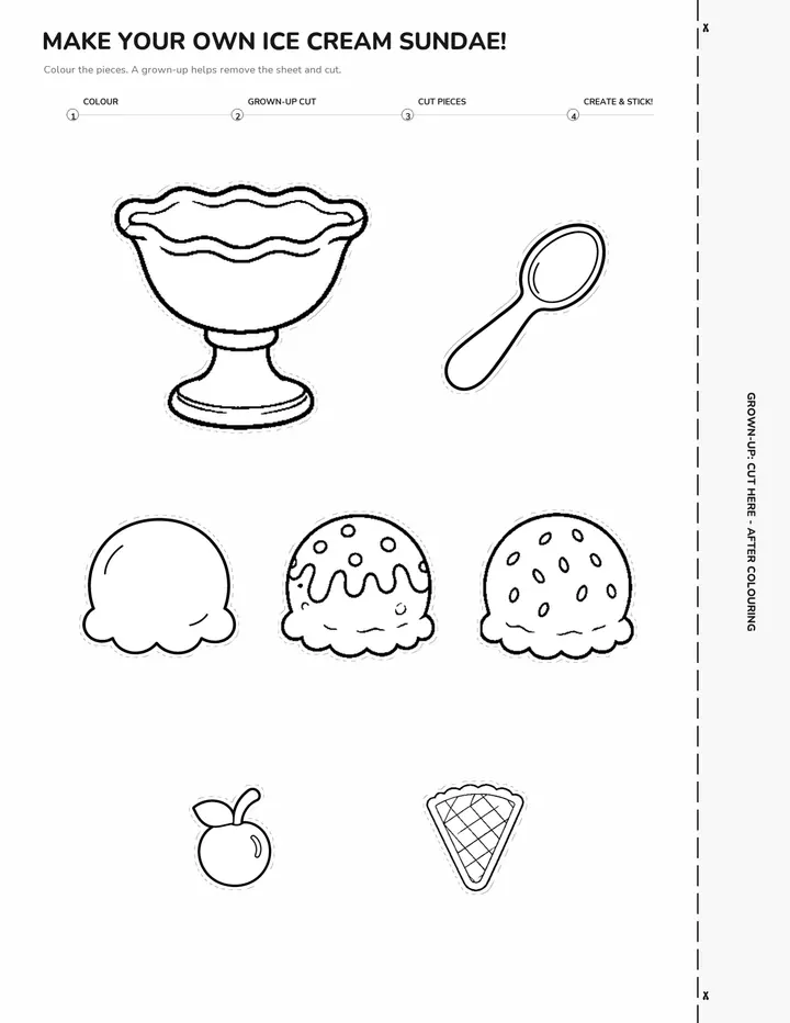 Sheet of pieces to colour and cut out: The Great Ice Cream Shop