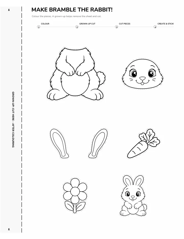 Sheet of pieces to colour and cut out: Bramble's Burrow